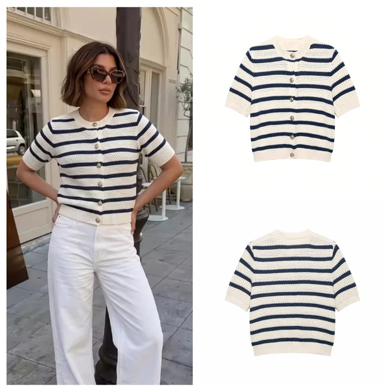 Guobioziy Women's Knitted Cardigan 2026 Summer Casual Fashion Slimming Texture Sense Matching Style Personality Short Sleeve