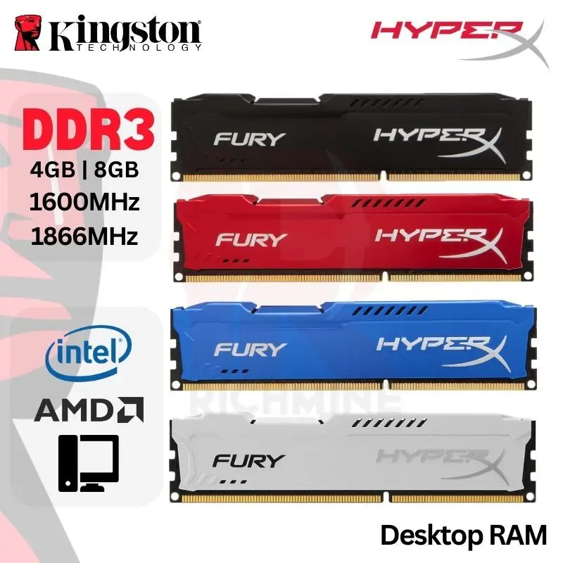 

Kingston HyperX FURY DDR3 4 ГБ 8 ГБ ОЗУ для настольных ПК 1333/1600/1866 МГц Компьютерная оперативная память Компонент