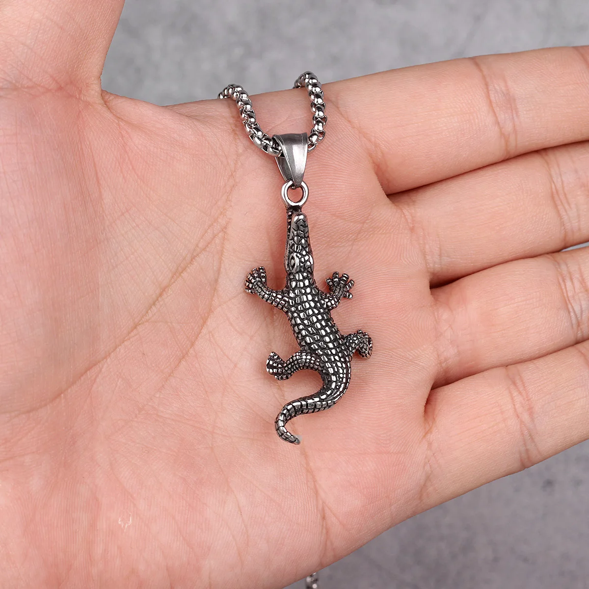 Crocodile Animal Mens Long Necklaces Pendants Chain Unique Punk Hip Hop for Boy Male Stainless Steel Jewelry Creativity Gift