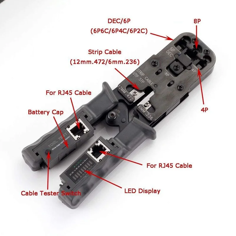 2 In 1 RJ45 Network LAN Cable Crimper Pliers Cutting Tool Cable Tester Cable Pliers 6P/8P Wire Cutter Tool Test Crimping Pliers