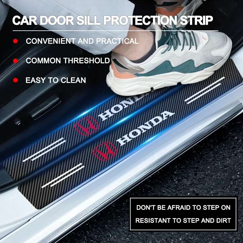 

4pcs Carbon Fiber Car Sticker Auto Door Threshold Scratch Waterproof For Honda Civic Fit Jazz Accord Pilot Passport CRV BRV HRV