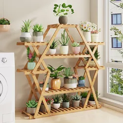 Large Foldable Multi-layer Indoor Flower Pot Stand Balcony Flower Stand Floor-to-ceiling Rack Solid Wood Shelf Planter Organize