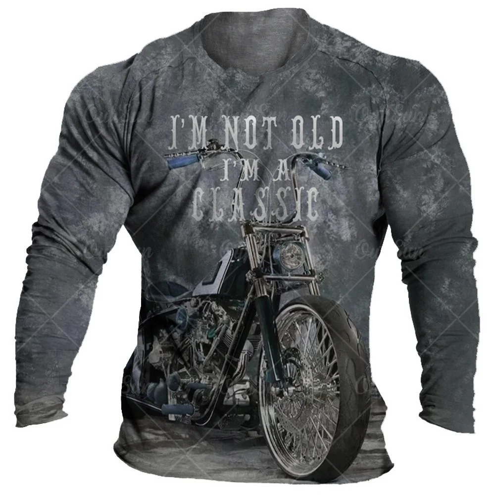 Vintage Motorcycle T Shirt Men Long Sleeved Tees 3d Print Casual T-Shirts Loose Oversized Tops Sweatshirt Men\'S Clothing 5xl