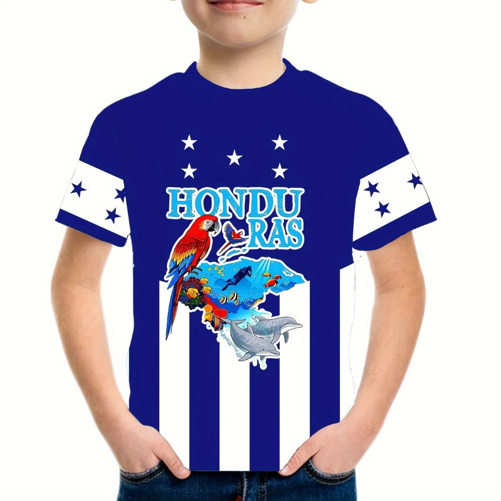 Children 100 Cotton T-shirt Cool Honduras Parrot 3D Print BoysT-shirt Casual Comfy Short Sleeve Tee Tops Boys Clothes