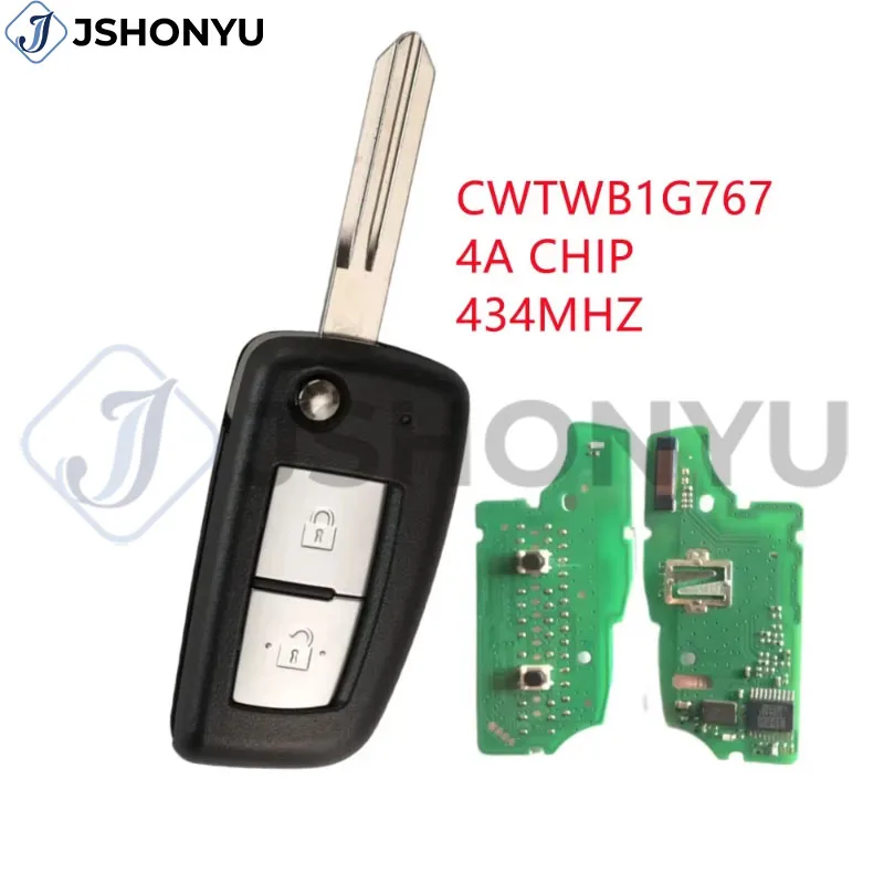 

JsHonYu CWTWB1G767 433MHz 4A Chip Remote Key for Nissan Qashqai J11 X-Trail T32 Juke Pulsar Micra 2 Button Folding Flip Fob