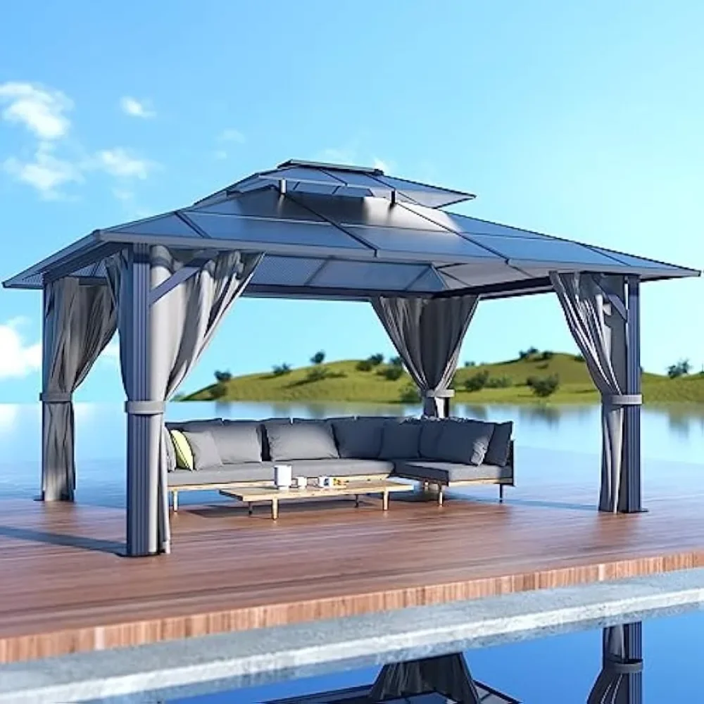 

10' X 13' Outdoor Gazebo Netting and Curtains for Patios, Hardtop Gazebos with Aluminum Frame, Outdoor Gazebo