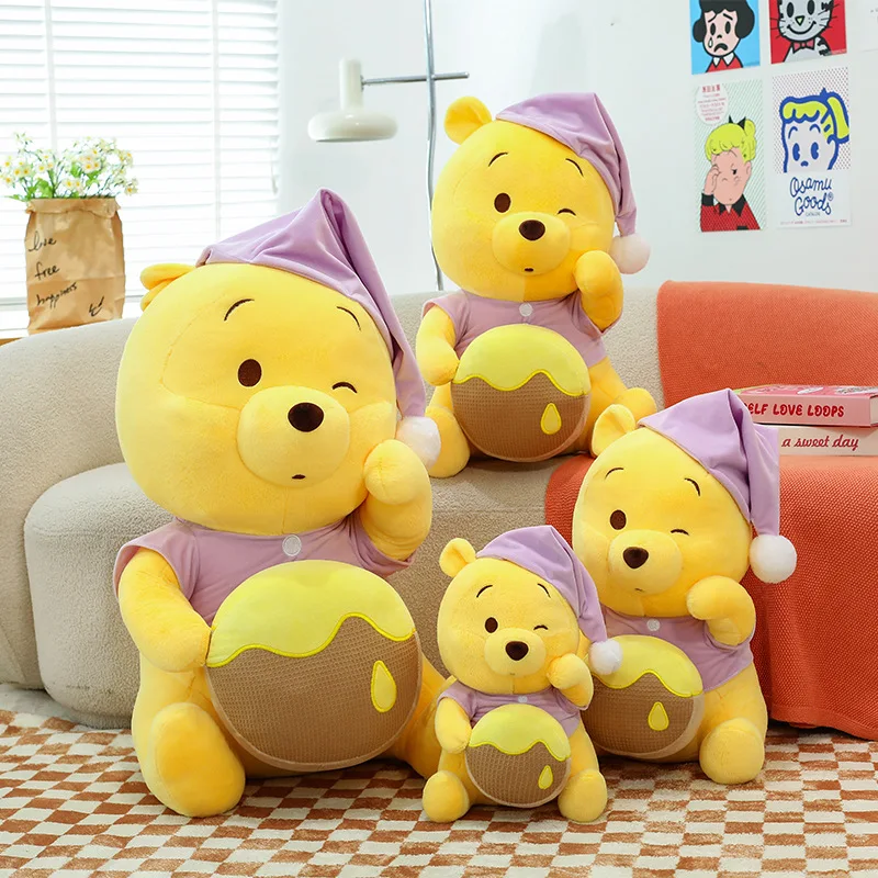 

Плюшевая игрушка Винни-Пух с шапкой и пижамой, мягкая кукла Винни-Пух, подушка-плед