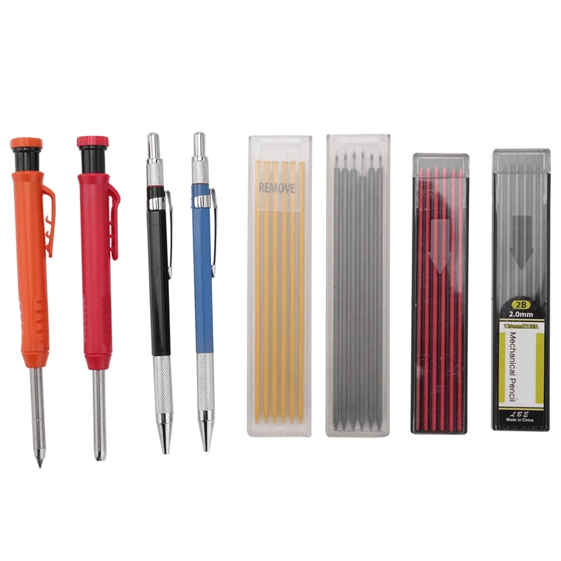 Mechanical Carpenter Pencils Kit With 40 Refills, 4 PCS Colorful Deep Hole Woodworking Pencils , Carpentry Marking Tools