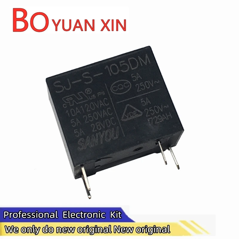 New original SJ-S- 105 112 124DM 4pin 5A 250VAC Normally open SANYOU relay 5V 12V 24V electromagnetic relay