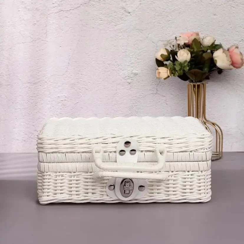 1Pcs Portable PP Rattan Baskets Picnic Storage Basket Retro Wicker Suitcase Woven Hand Gift Box Sundries Cosmetic Organizer Boxs view 5