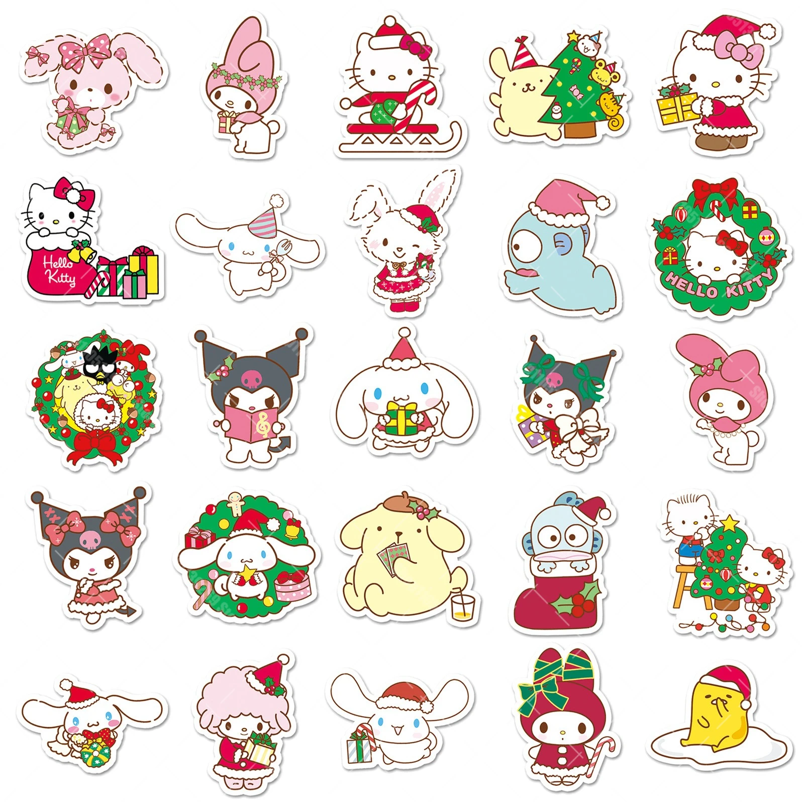 50PCS 산리오 크리스마스 스티커 만화 귀여운 시나모롤 방수 창의적인 DIY 수제 계정 휴일 장식 스티커