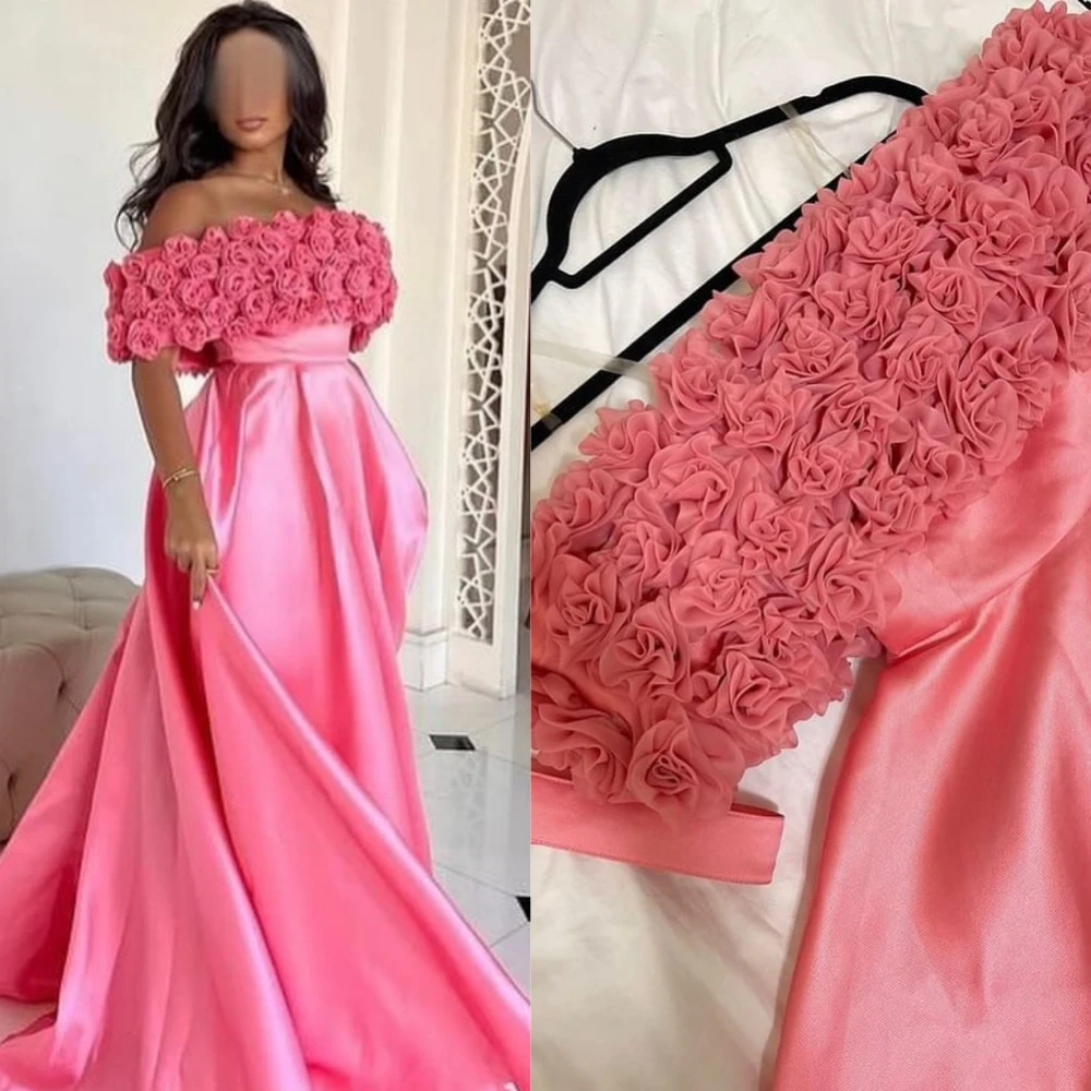 Satin Blume Falte Clubbing A-Linie träger los maßge schneiderte Anlass Kleid lange Kleider