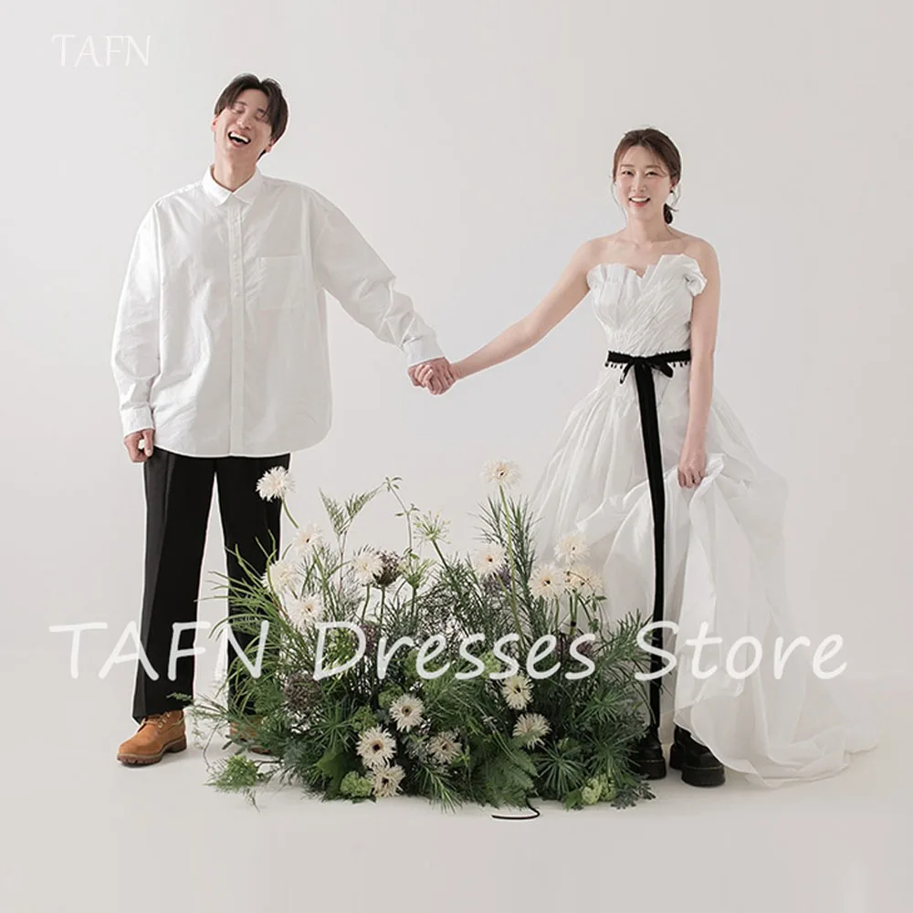 

TAFN Simple Sweetheart Taffeta Korea Wedding Photo Shoot Dresss A line Long Corset Back Women Bridal Gowns Custom Made 웨딩드레스