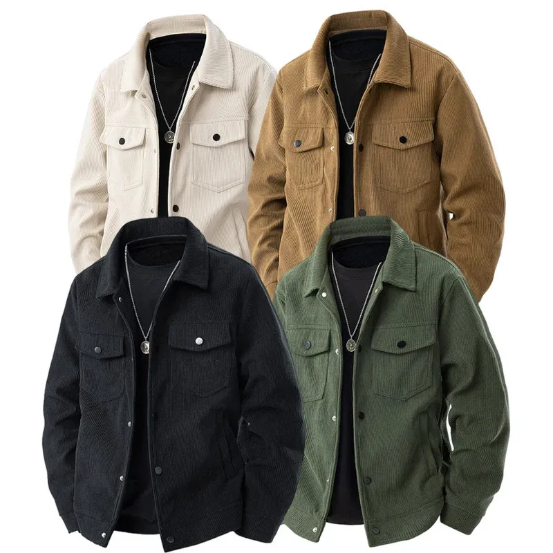New Simple And Versatile Corduroy Spring Long-Sleeved Jacket, Men'S Stand-Up Collar Jacket, And Casual Jacket For Young Men