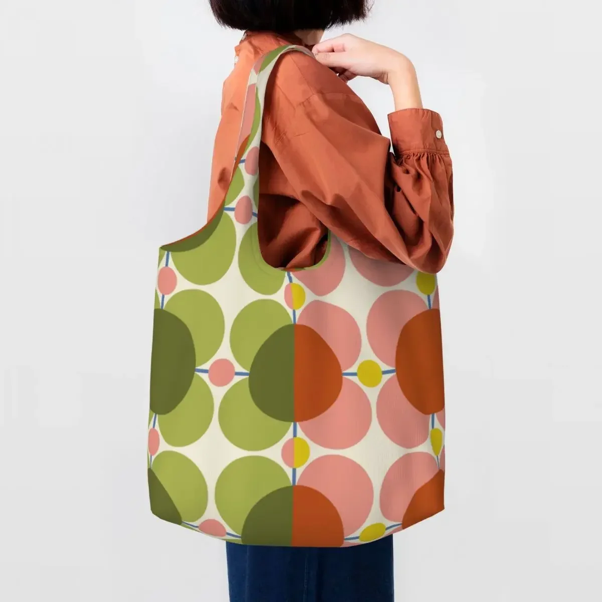 Custom Atomic Flower Bubblegum Basil Orla Kiely Shopping Bag Women Shoulder Canvas Tote Bag Washable Grocery Shopper Bags Gifts