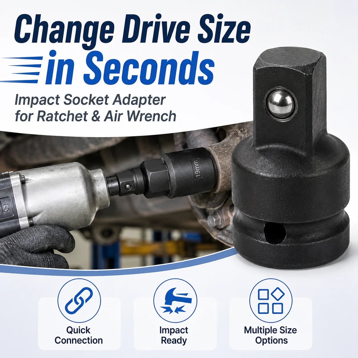 Pneumatic Impact Wrench - Conjunto de Adaptadores de Soquete Redutores