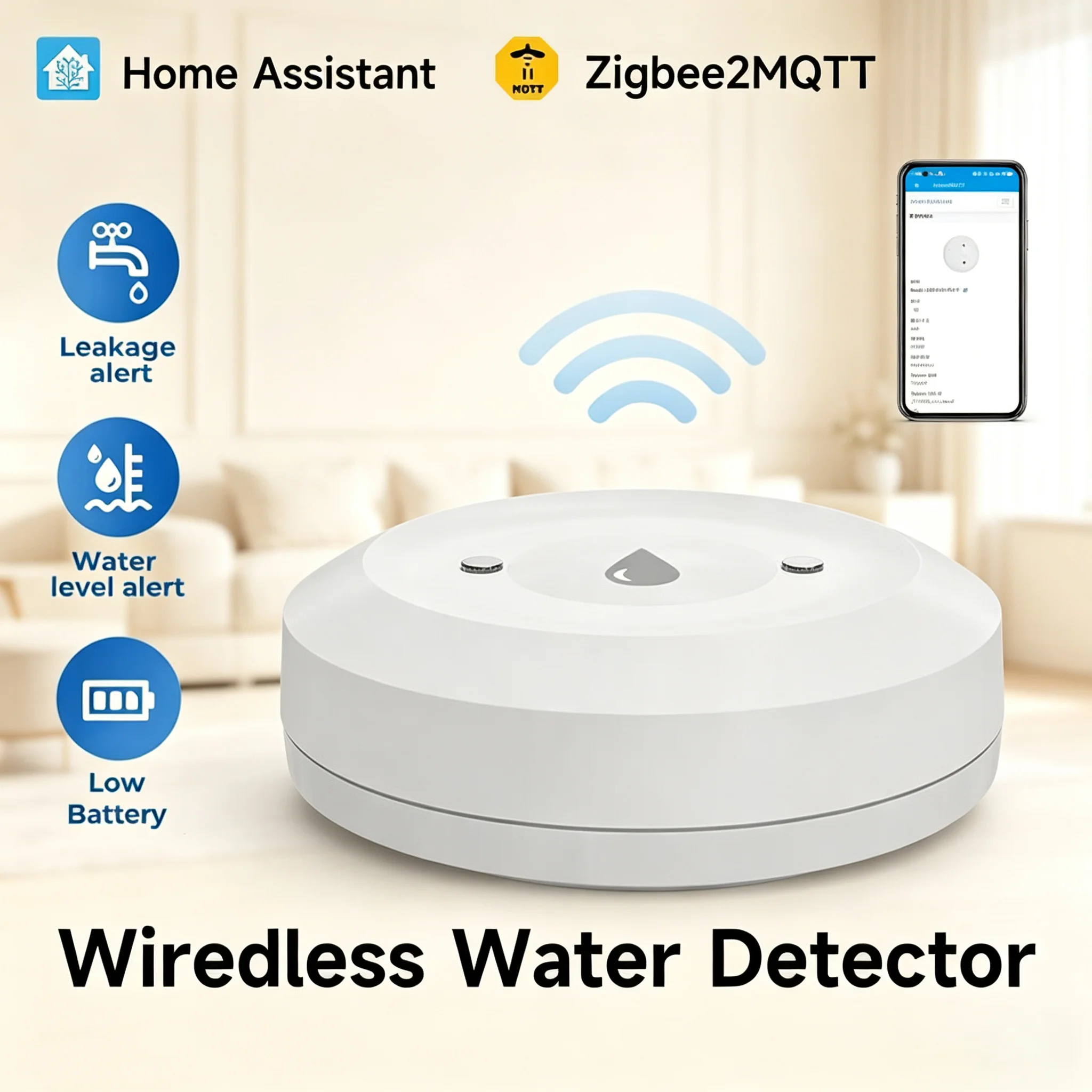 Smart Zigbee Water Leak Detector Flood Sensor Remote Monitor Alarm for Kitchen Bathroom Support Home Assistant Zigbee2mqtt
