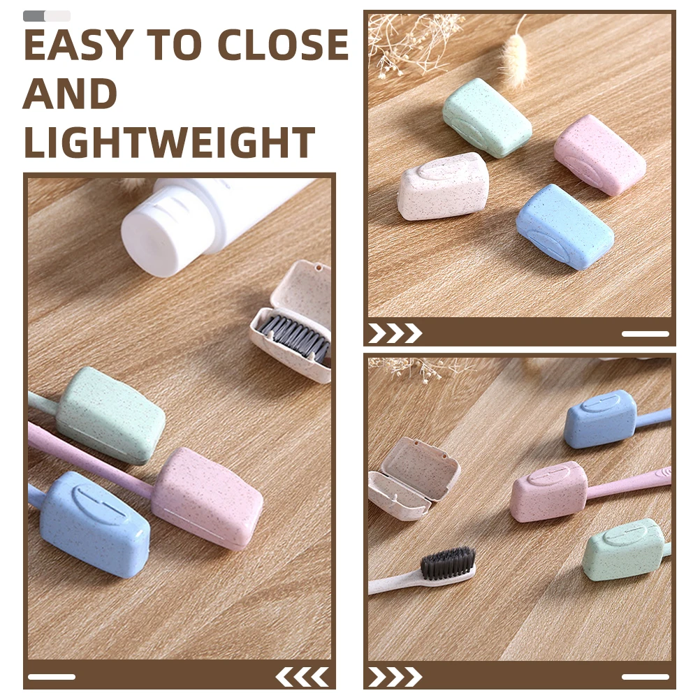 

8pcs Toothbrush Covers Caps Travel Portable Wheat Straw Detachable Universal Sturdy Lightweight Cases for Clean Storage