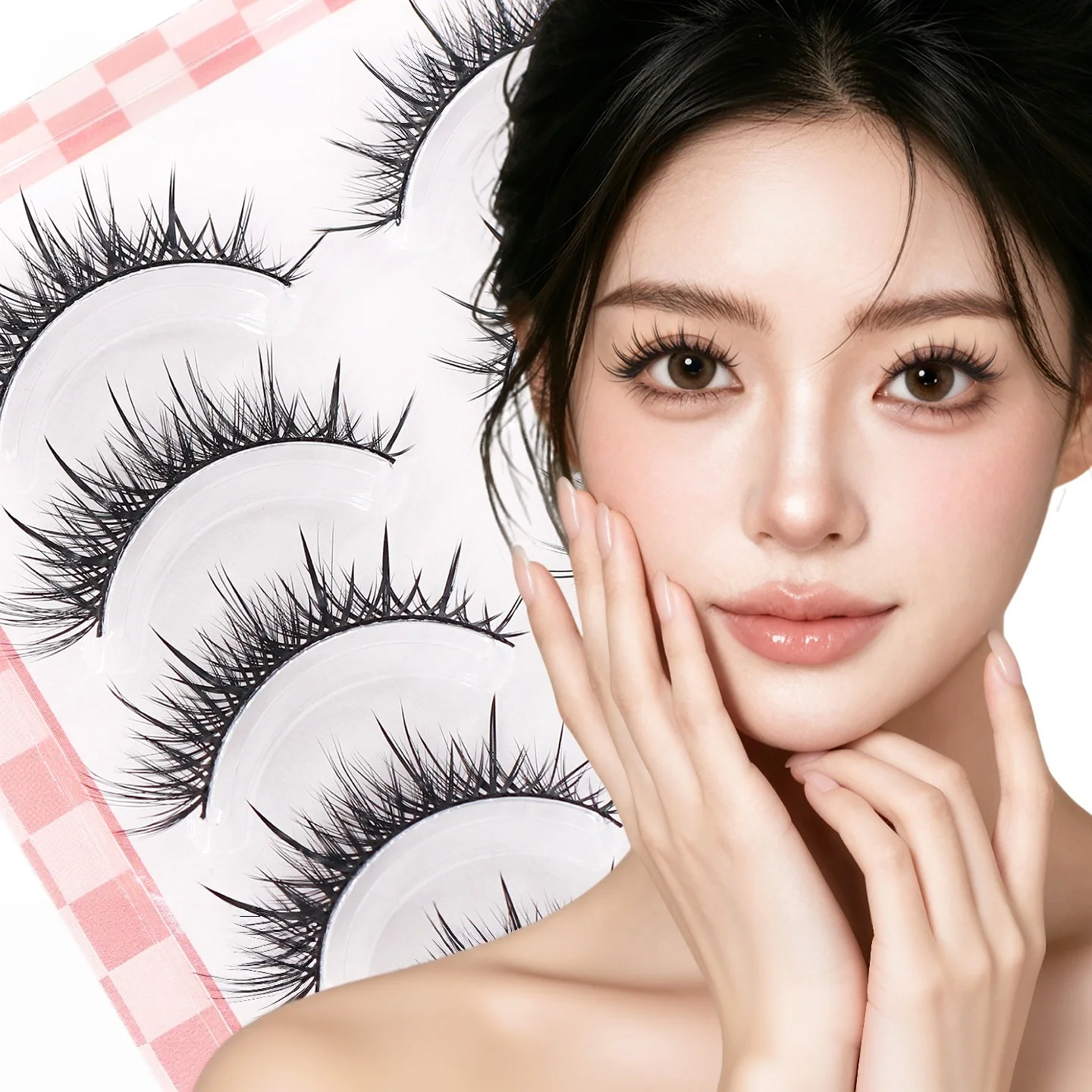 5 Pairs Black Stem Stripes Lashes Manga Feeling Wet Tip False Eyelashes Natural Long Fluffy Eyelashes Women Girls Makeup Tools