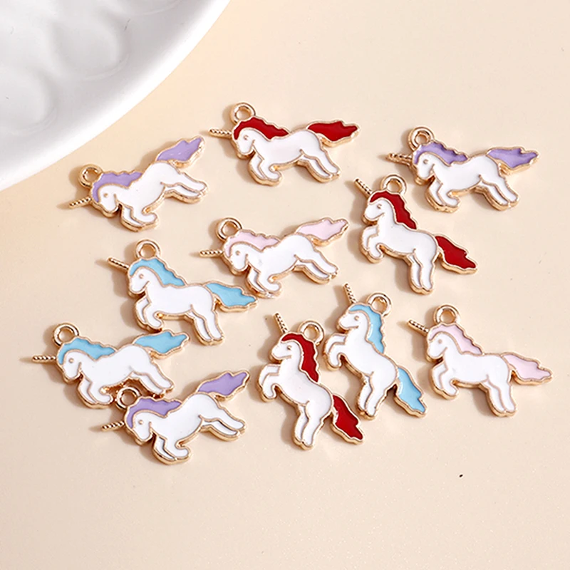 10pcs 20*17mm Enamel Lucky Unicorn Charms for Necklaces Pendants Earrings DIY Colorful Animal Charms Jewelry Accessories Making