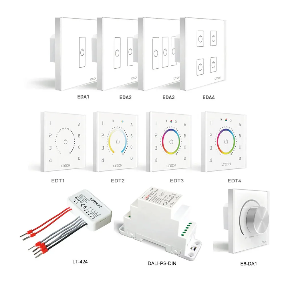 DALI Touch Panel Switch Controller 86 Style Wall Bus Power Supply ;DALI Double Group Push Switch For DIM CT RGB RGBW LED Light