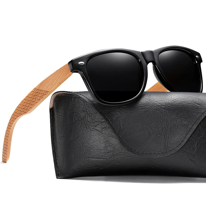 7062 Bamboo wood glasses Sand Black Frame Beech Radium Pattern Leg Retro Polarized Sunglasses