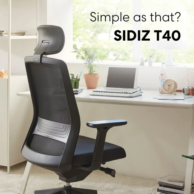 Silla de oficina ergonómica inteligente T40, silla de oficina en casa con fácil ajuste, reposacabezas, soporte Lumbar, reposabrazos 3D, profundidad del asiento