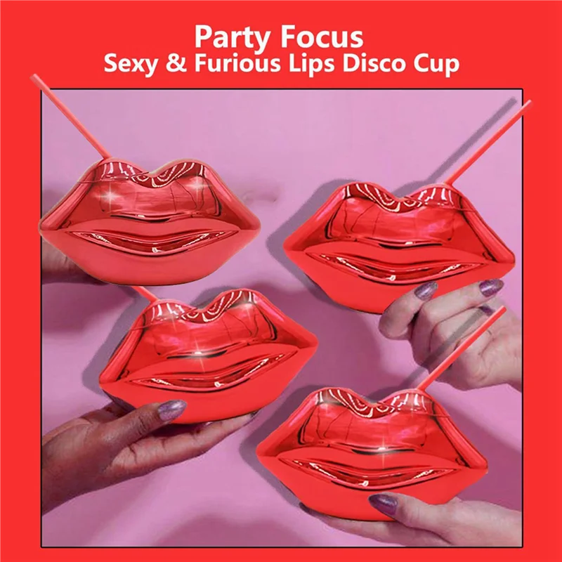 Promotion!8 PCS,Hot Red Lips Disco Ball Cups ,For Bachelorette Party, Single Girl Party Supplies,Removable And Reusable
