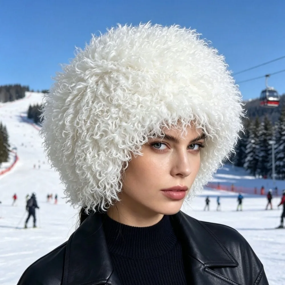 Daily Polyester Faux Fur Winter Hat Thick Soft and Warm Bucket Hat Curly Texture Warm Curly Fur Hat For Women