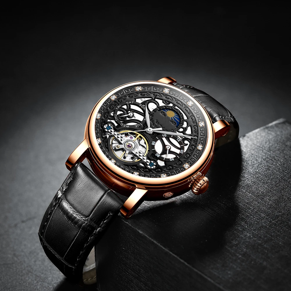 นาฬิกายอดนิยม T867G tevise สำหรับผู้ชายนาฬิกากลไกระดับไฮเอนด์กลวงอัตโนมัติเต็มรูปแบบ