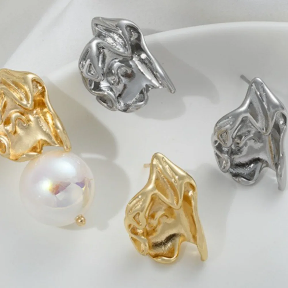 

Copper 14K Gold Color Folded Flower with Suspender Earrings DIY Handmade Special-shaped Sticky Earrings Accessories Material