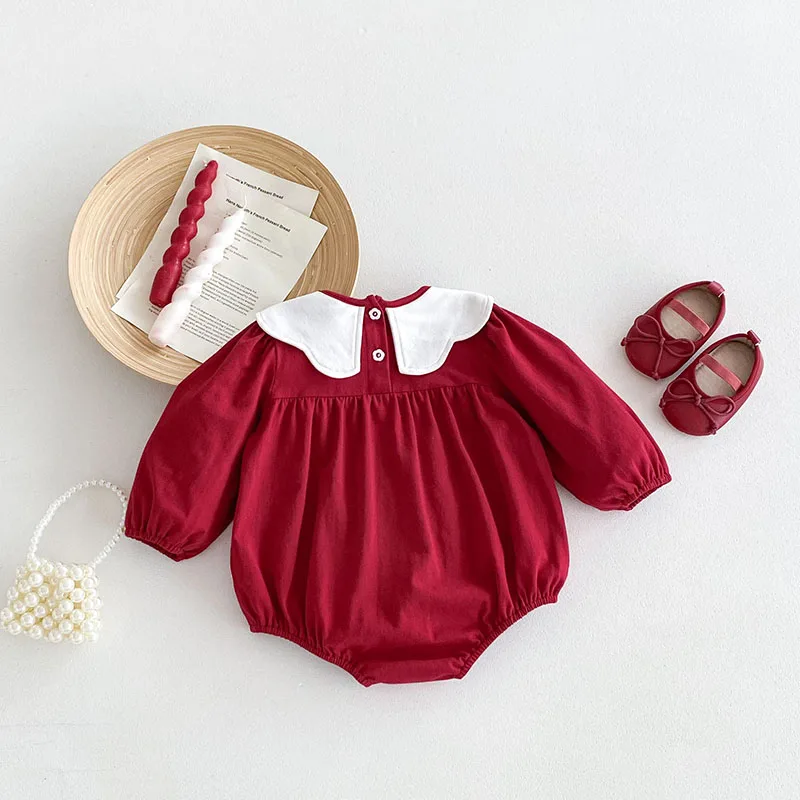 0-3Y Baby Rompers Spring Autumn Long Sleeve Embroidery Romper for Toddler Infant Princess Red Jumpsuit Bodysuit Children Outfits