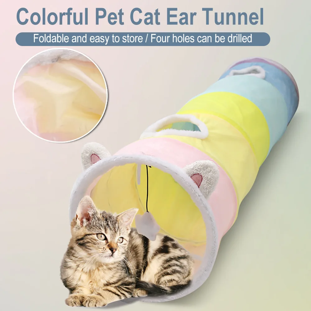 Pet Rainbow Tunnel Folding Toys Colorful Splicing Cat Tunnel Suitable for Training Interactions Pet Games Pet Indoor Outdoor Toy