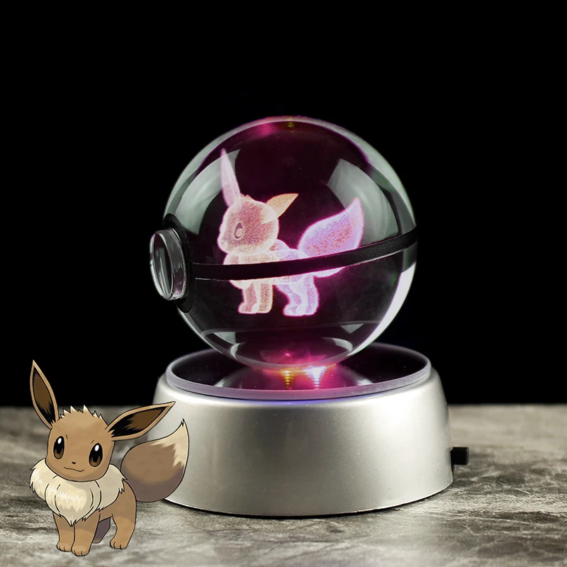 Pokemon Eevee Crystal Ball Model Toys, 3D Laser Engraving, Handicrafts, Game Souvenir, Christmas Gifts for Children, 5cm