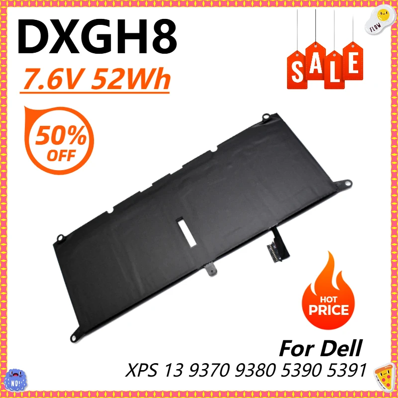 DXGH8 Laptop Battery for Dell XPS 13 9370 2018 XPS 9380 (P82G002) 13-9370-D1605G D1705G D1805G D1905TG Series G8VCF 0H754V H754V