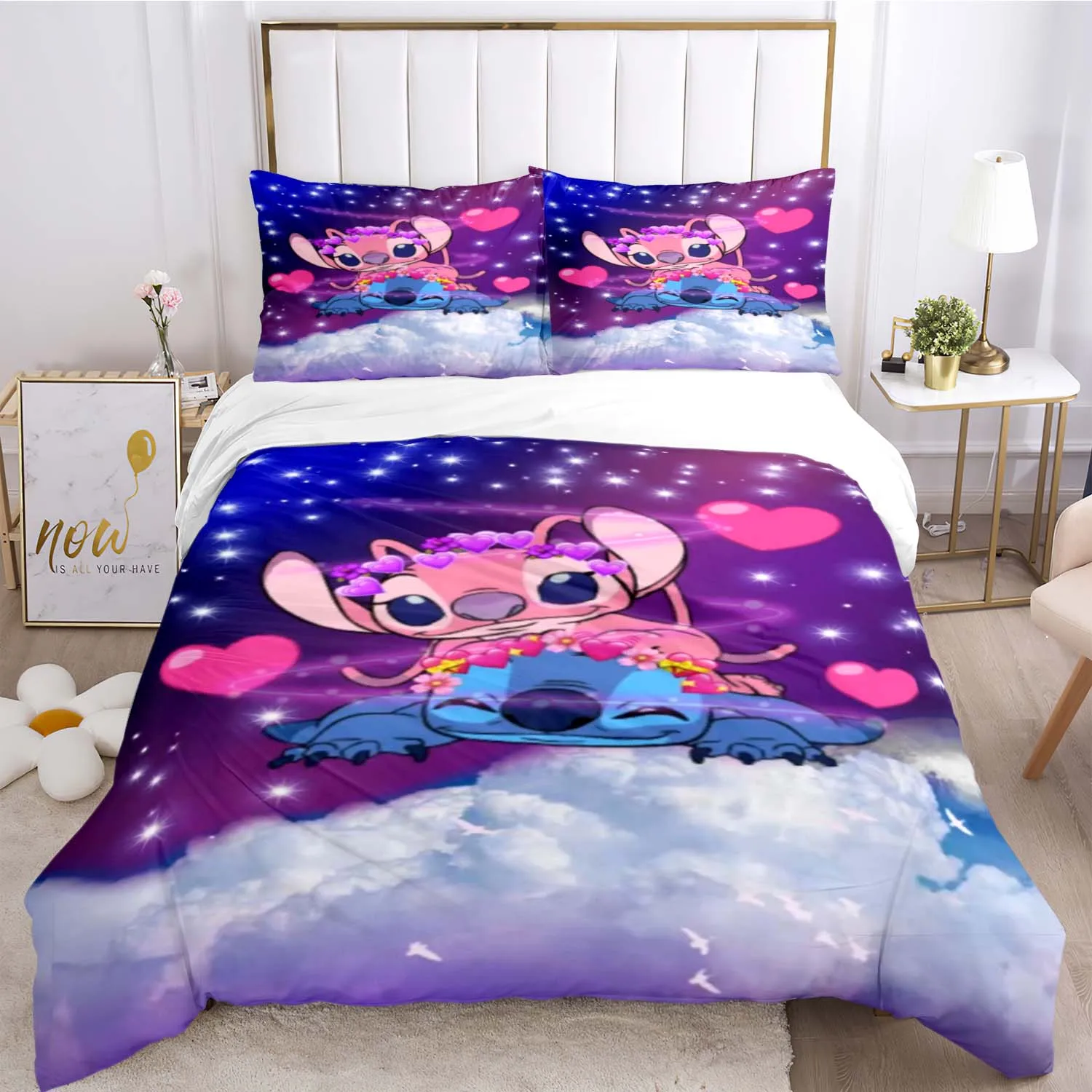 Disney Stitch Pattern Three Piece Bedding Set Fashion Article Children or Adults for Beds Quilt Covers Pillowcases