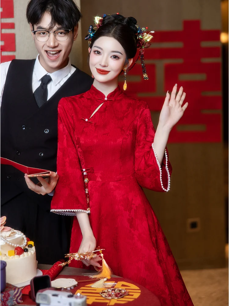 

Red Chinese Sle Wedding Dr Engagement Parwear ort Size Women High End Feel Autumn Winter New Sle