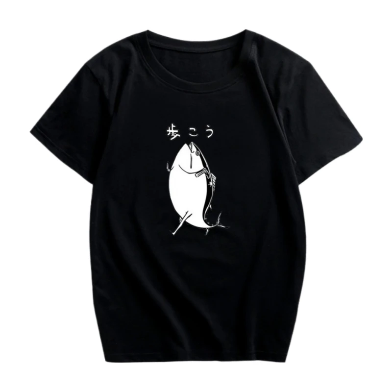 

The 2025 summer new Japanese salted fish print T-shirt is a loose cotton short-sleeved shirt suitable for both men and women
