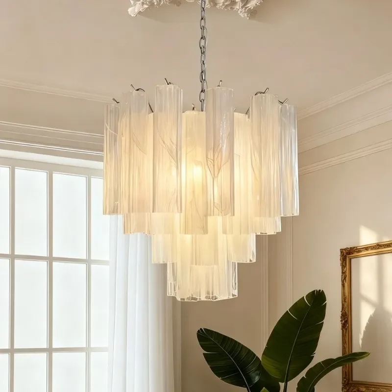 French Medieval Chandelier Light Luxury Living Room Dining Room Light European Creative Murano Alabaster White Glass