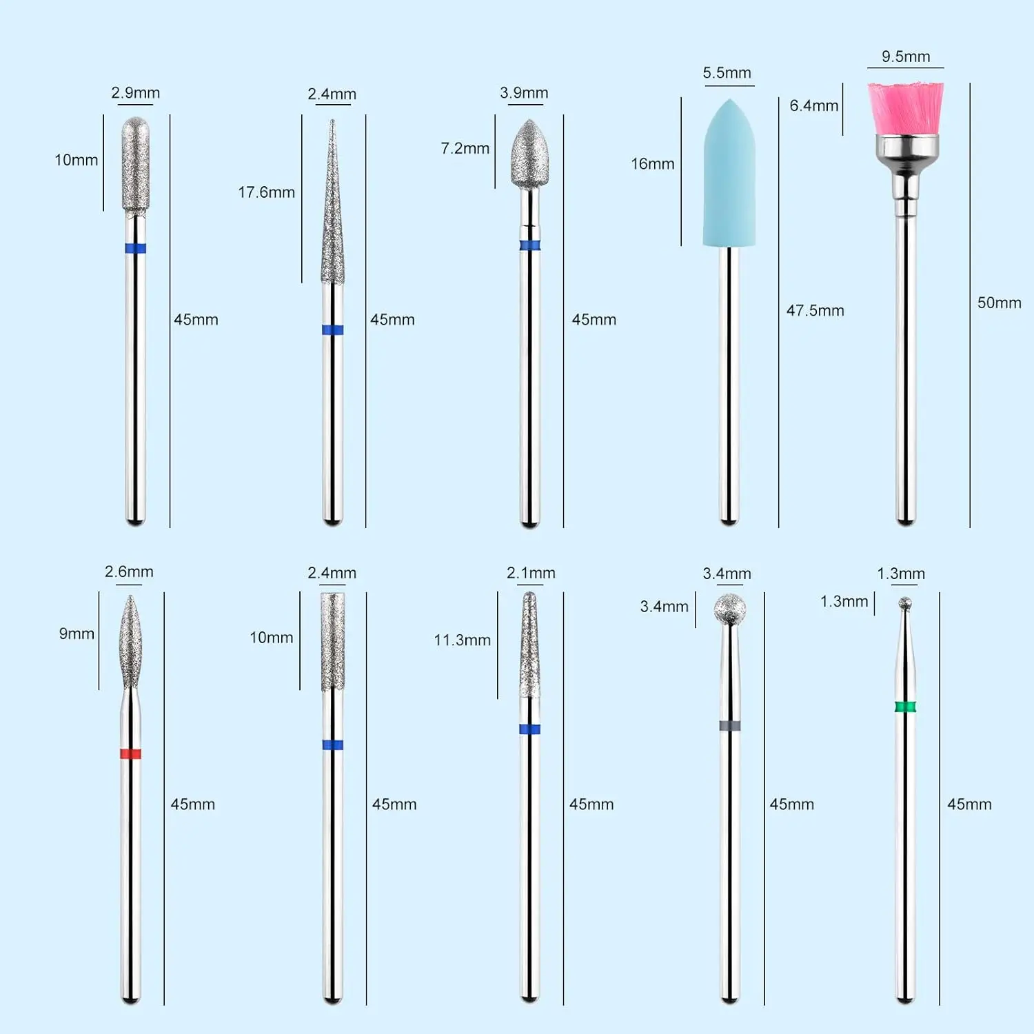 Yikoolin Nagel Boor Bits Professionele Wolfraam Boor Set Voor Acryl Gel Nagels Polijsten Verwijderen Manicure Pedicure,Type C