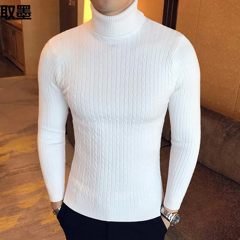 

Мужской вязаный свитер Thiened, однотонный, теплый, в стиле ретро, японский Sle, ленивый мужской трикотаж, зимний зимний невипадающий высокий воротник