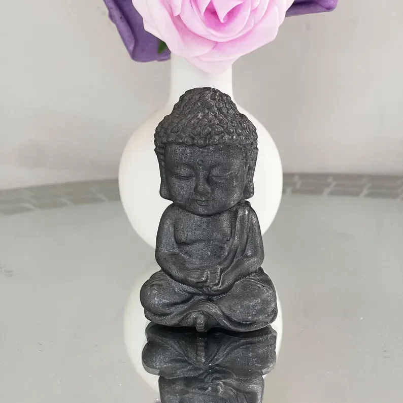 1pc Black Shungite Statue,Buddha Figurine Crystal Carving,Perfect for Desk Decor,Gifts Home Decor,with Intricate Detailing view 5