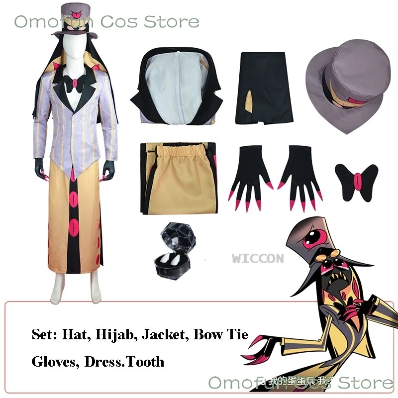 Hazbin Sir Pentious Cosplay Costume Hat Hotel Suit Snake Anime Uniforms Clothes Demon Cosplay Tooth Halloween Party Mens Outfit