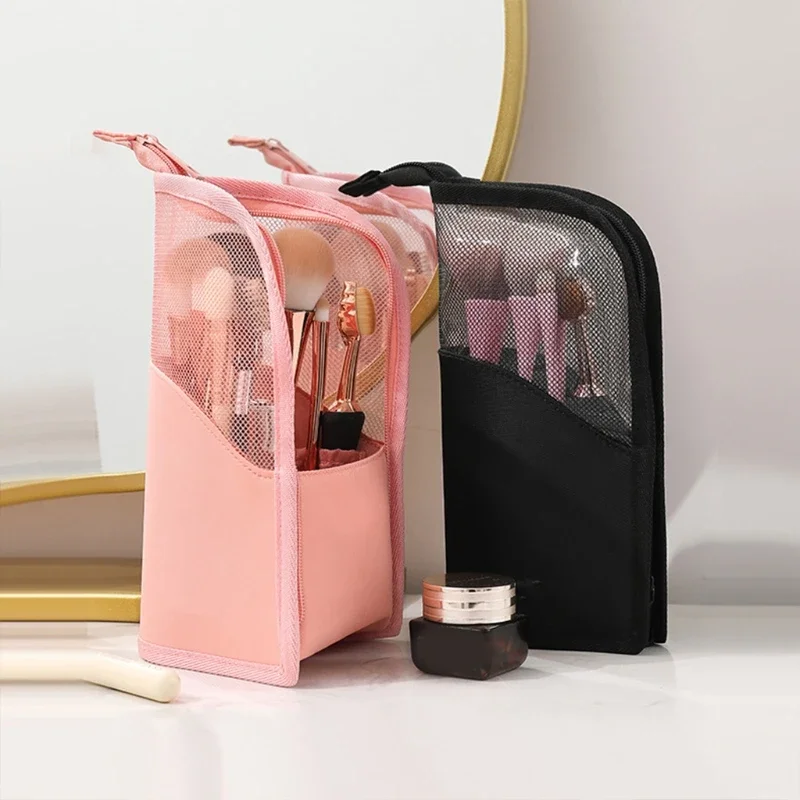 Borsa per pennelli per trucco da viaggio Porta pennelli per cosmetici portatile Organizzatore Stand-Up Custodia per pennelli per trucco Borsa da toilette con cerniera Murahсkolтика