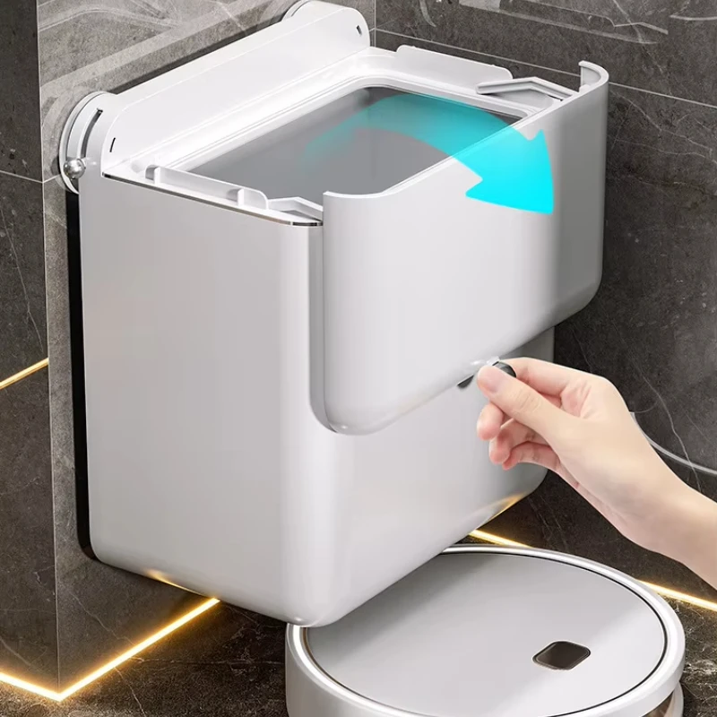 Suction-Cup No-Drill Trash Bin, Kitchen Food Waste Bin, Bathroom Waste Paper Basket with Lid, Wall-Mounted Waterproof Organizer