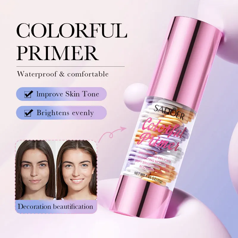 Crème de pré-isolation de maquillage tricolore arc-en-ciel, correcteur hydratant, Pores invisibles, même le teint de la peau, cosmétiques rafraîchissants