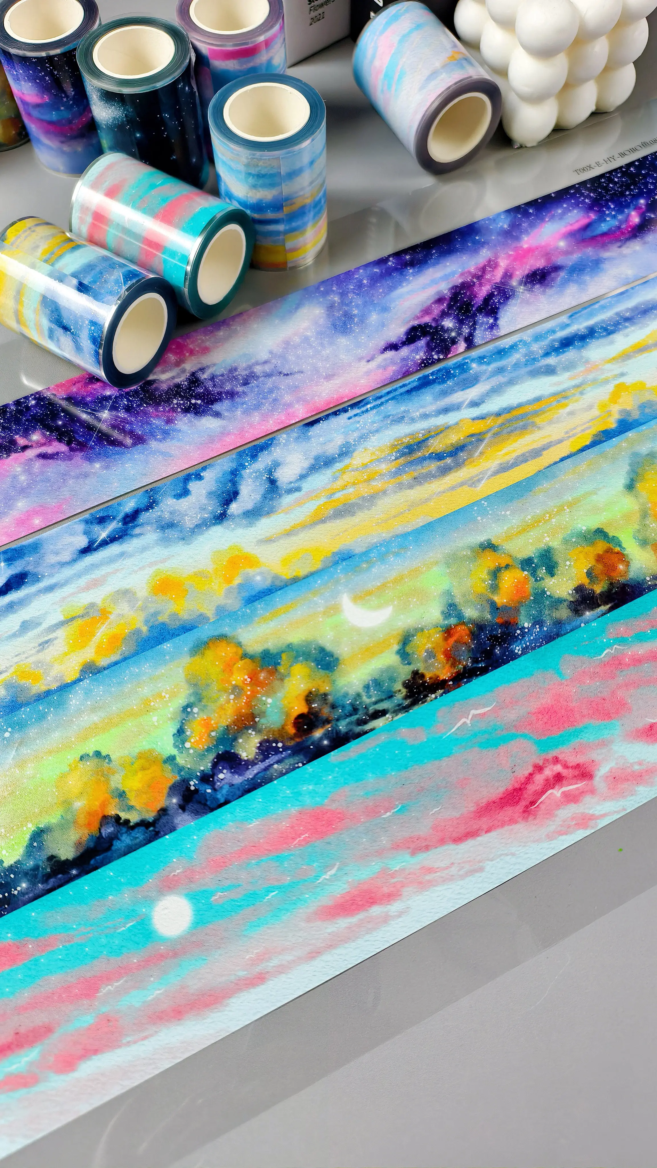 BOBO Sky Dream F1reworks Scenery Washi PET Tape for Journal DIY Scrapbooking Hand Account Decorative Sticker