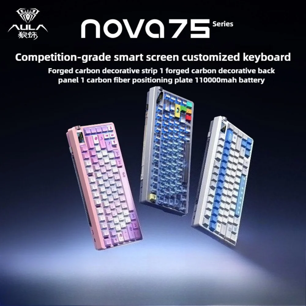 AULA Nova75 Wireless Keyboard with Display Knob, Hot-swappable for Gaming,Large Battery, Compact 75% Layout. Portable for Office