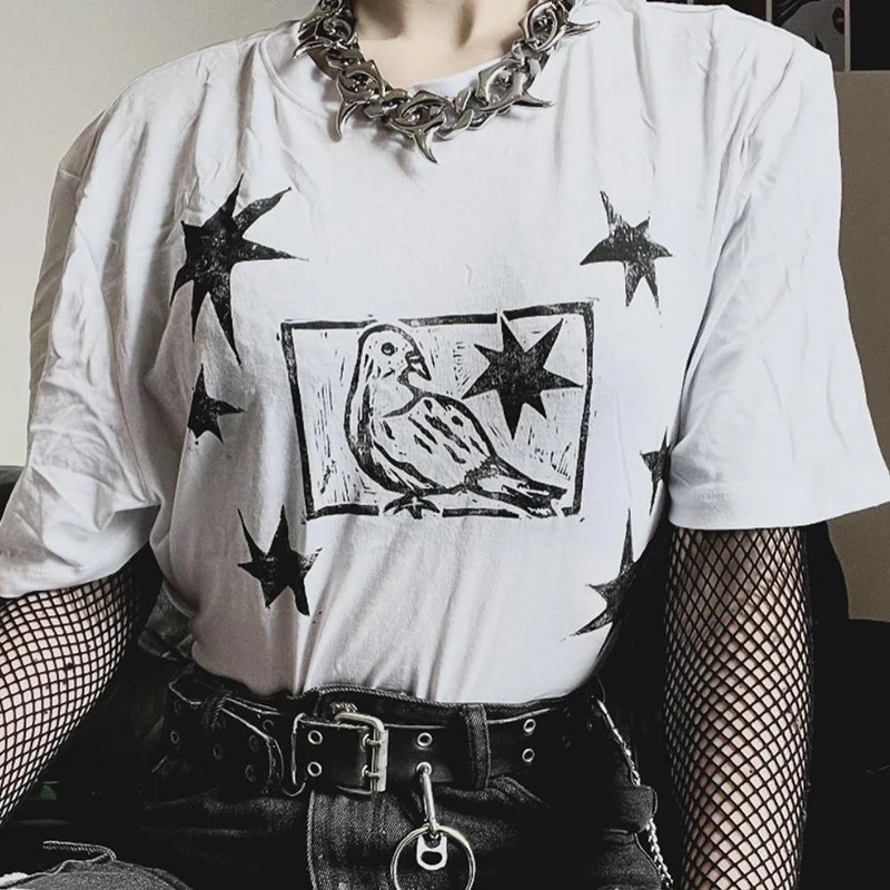 Sommer Harajuku Ästhetik Top Hip Hop E-Girl Grafik druck Y2k Crop Top Vintage Punk T-Shirt lässig Streetwear Kurzarm T-Shirt