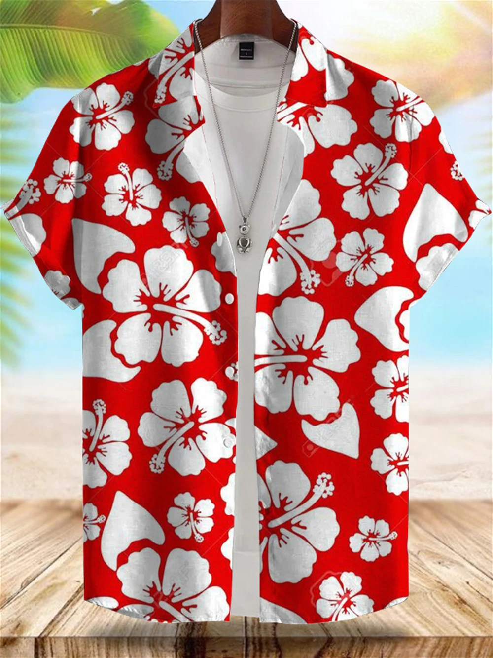 Herrenhemd im Hawaii-Stil am Meer, Sommerurlaub, lässiges Herren-Kurzarmhemd, Outdoor, Strand, lockeres, bequemes Herrenhemd